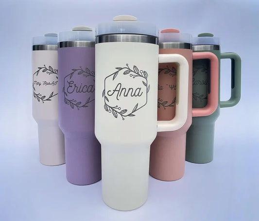 Personalized 40oz Tumbler with Handle &Straw, Custom Logo Tumbler, Laser Engraved Tumbler, Custom Name Tumbler, Company Logo, Christmas Gift
