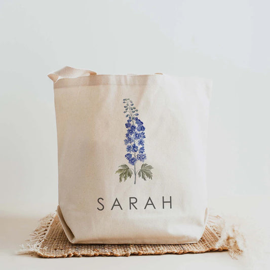 Birth Month Flower Personalized Canvas Tote Bag, Bachelorette Bridesmaid gifts, Birthday Gift for her, Wedding Gift, Gift for Mom