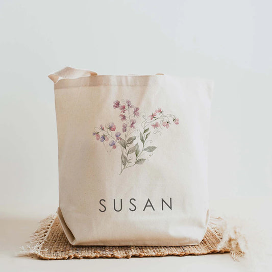 Birth Month Flower Personalized Canvas Tote Bag, Bachelorette Bridesmaid gifts, Birthday Gift for her, Wedding Gift, Gift for Mom