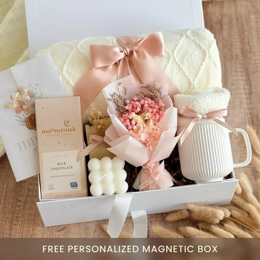 Self Care Gift Box For Women – Cozy Gift Basket With Blanket Hug in a Box Encouragement Gift Box Care Package for Her Holiday Gift for Her