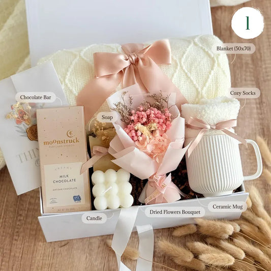 Self Care Gift Box For Women – Cozy Gift Basket With Blanket Hug in a Box Encouragement Gift Box Care Package for Her Holiday Gift for Her